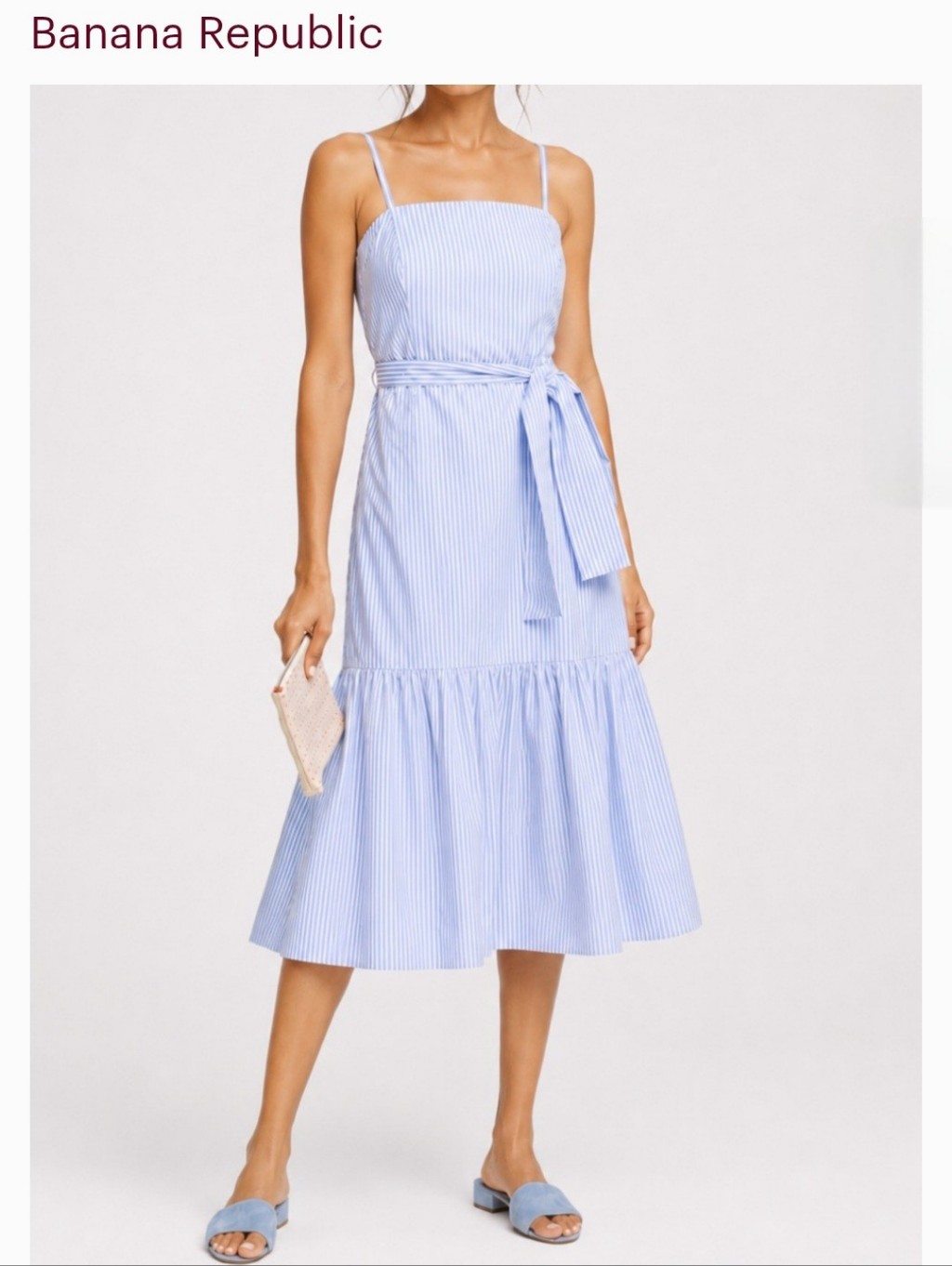 Nwot Banana Republic Striped Blue Sundress With Waist Tie Sz.4